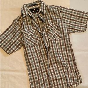 Air Walk Plaid Button short sleeve shirt Brown Med